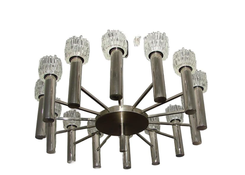 Żyrandol, srebrny, metal, Włochy, lata 70.