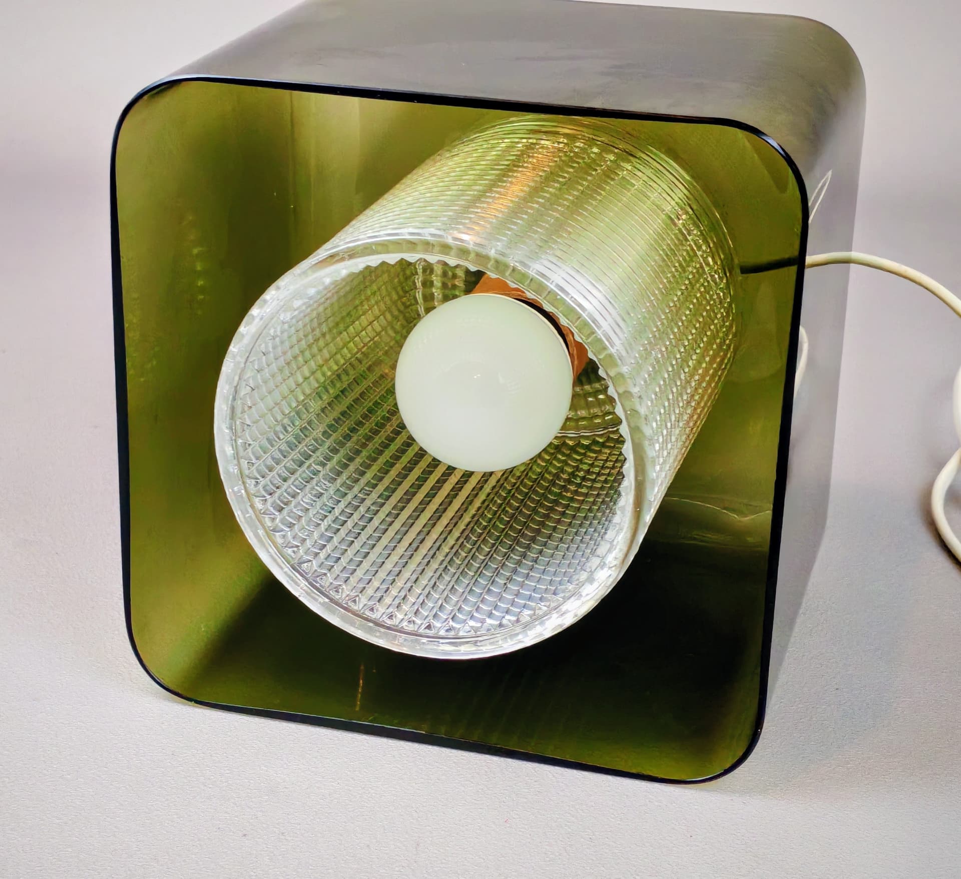 Ceiling lamp, olive green glass, by C. Fagerlund, Orrefors, Sweden, 1960s. - 194602