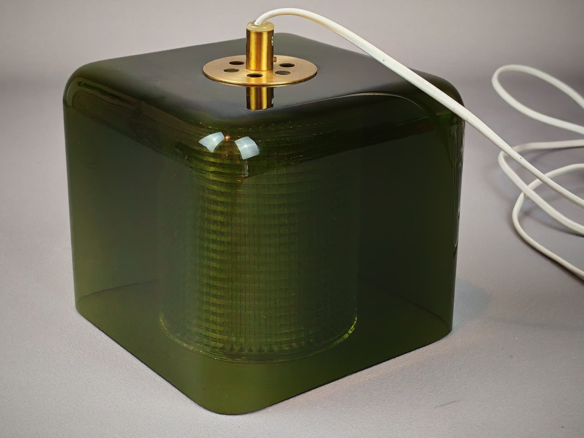 Ceiling lamp, olive green glass, by C. Fagerlund, Orrefors, Sweden, 1960s. - 194599