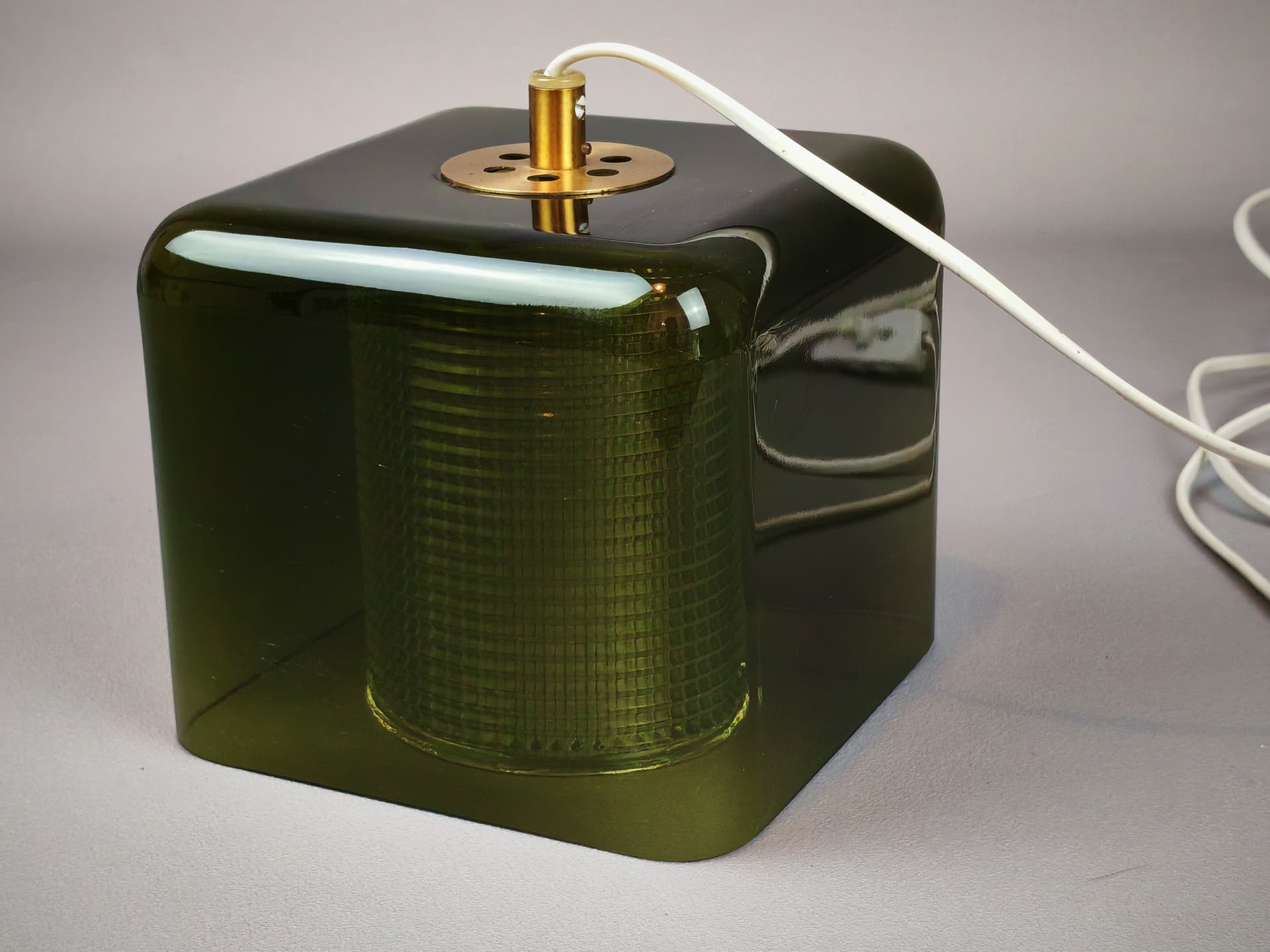 Ceiling lamp, olive green glass, by C. Fagerlund, Orrefors, Sweden, 1960s. - 194600