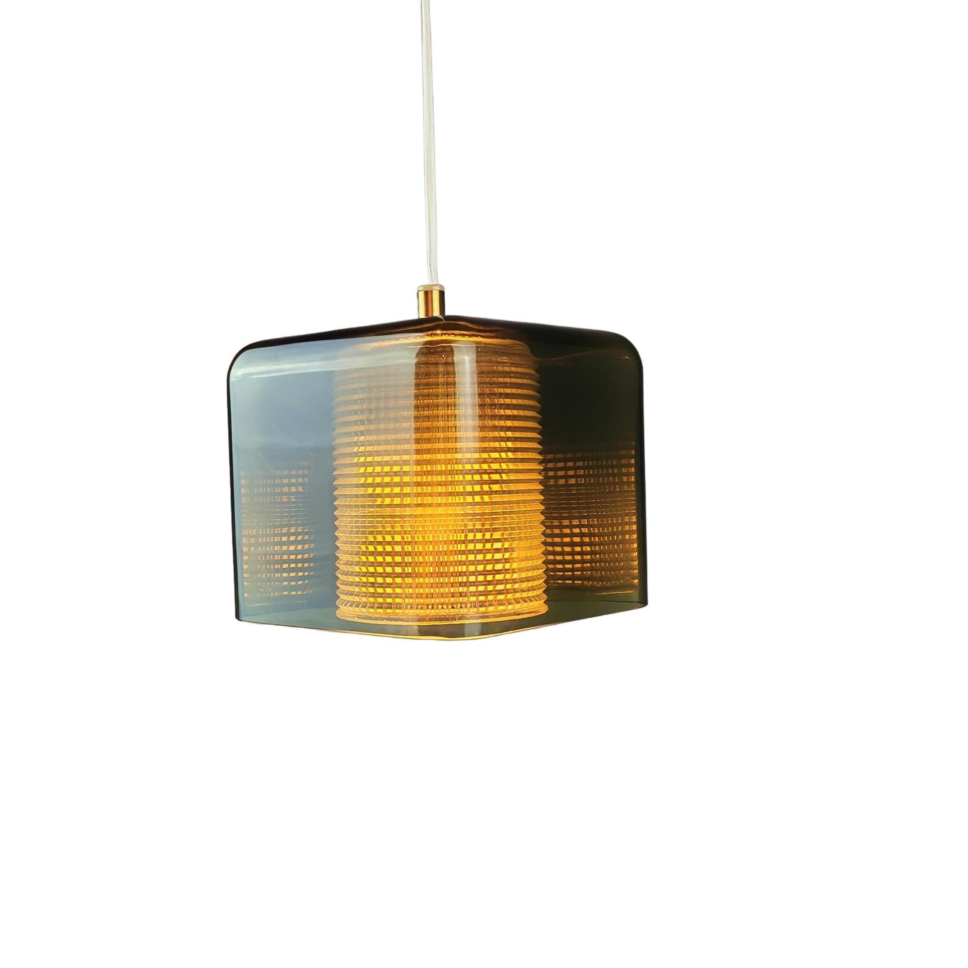 Ceiling lamp, olive green glass, by C. Fagerlund, Orrefors, Sweden, 1960s.