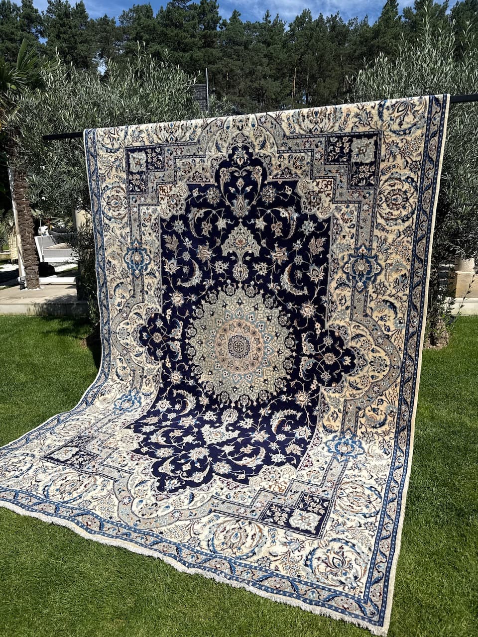 Dywan perski Nain 360x250 cm, granatowy, wełna, Iran, lata 90. - 194607