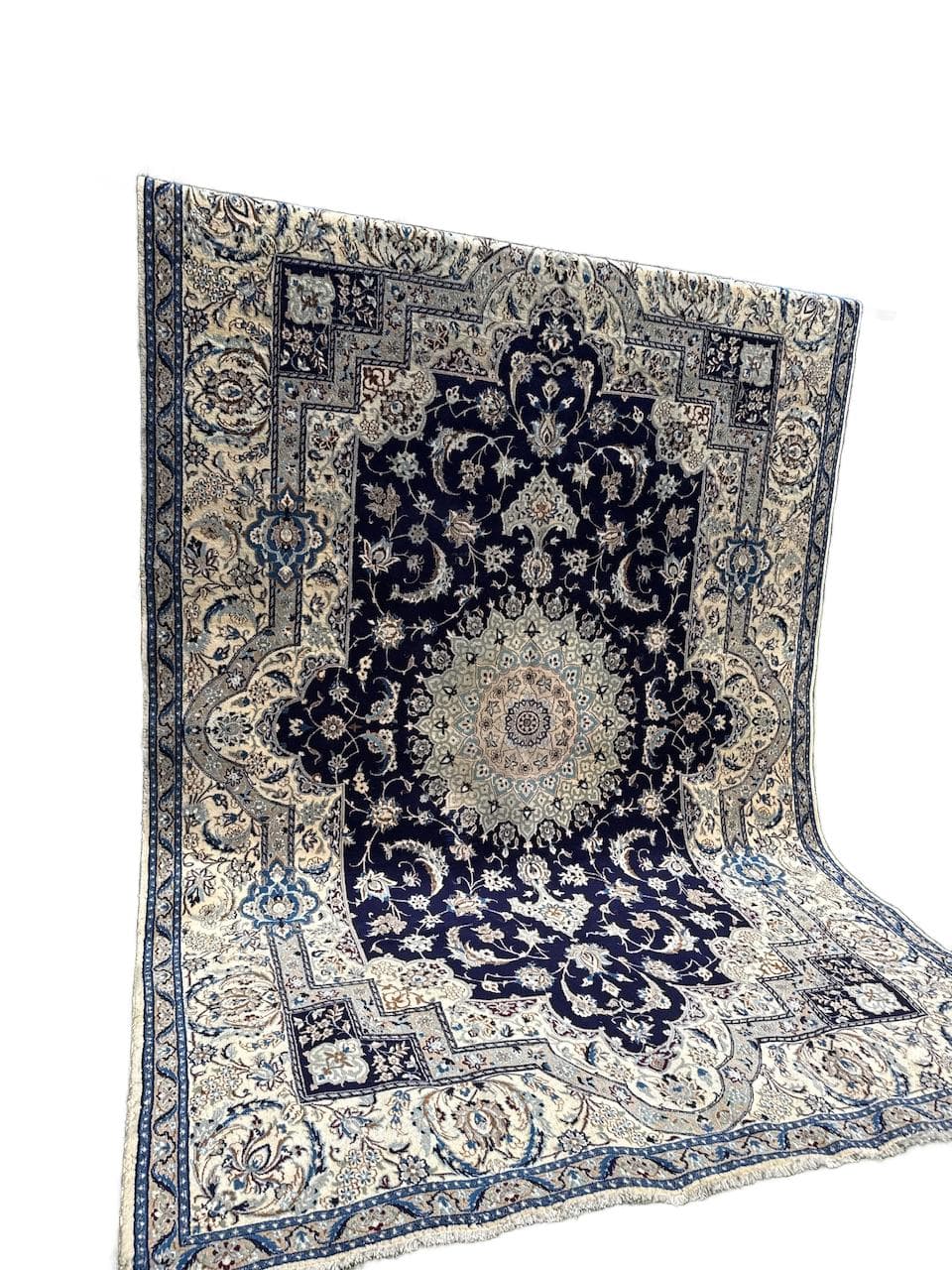 Dywan perski Nain 360x250 cm, granatowy, wełna, Iran, lata 90.