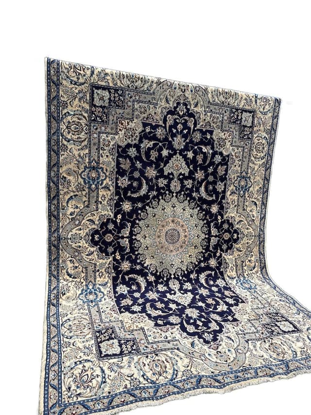 Dywan perski Nain 360x250 cm, granatowy, wełna, Iran, lata 90. - WYMIARY