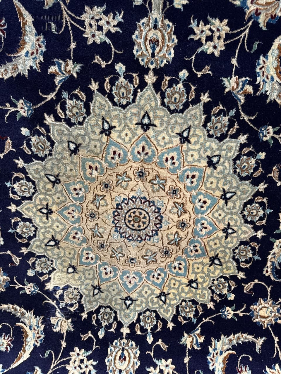 Dywan perski Nain 360x250 cm, granatowy, wełna, Iran, lata 90. - 194608