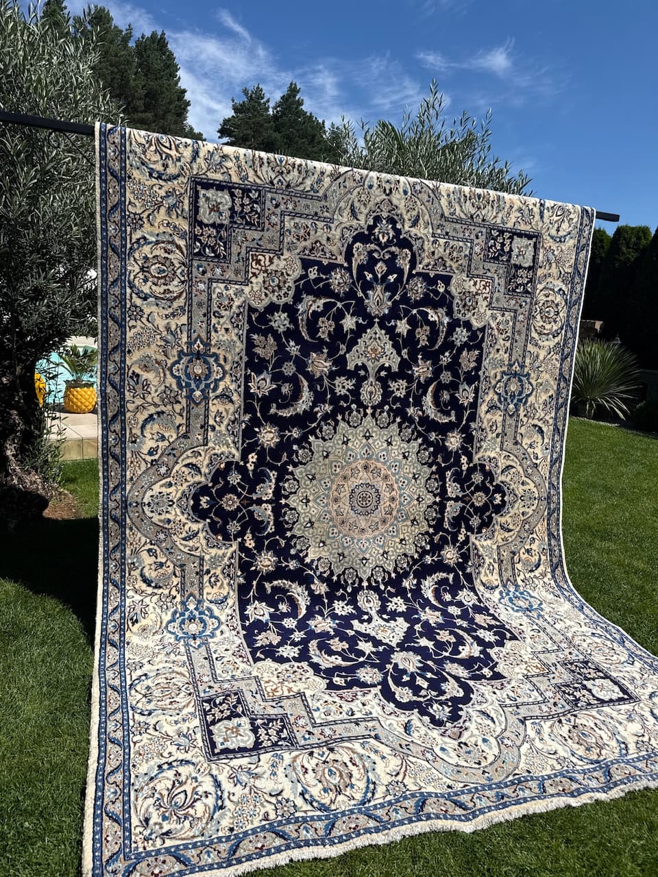 Dywan perski Nain 360x250 cm, granatowy, wełna, Iran, lata 90. - 194612