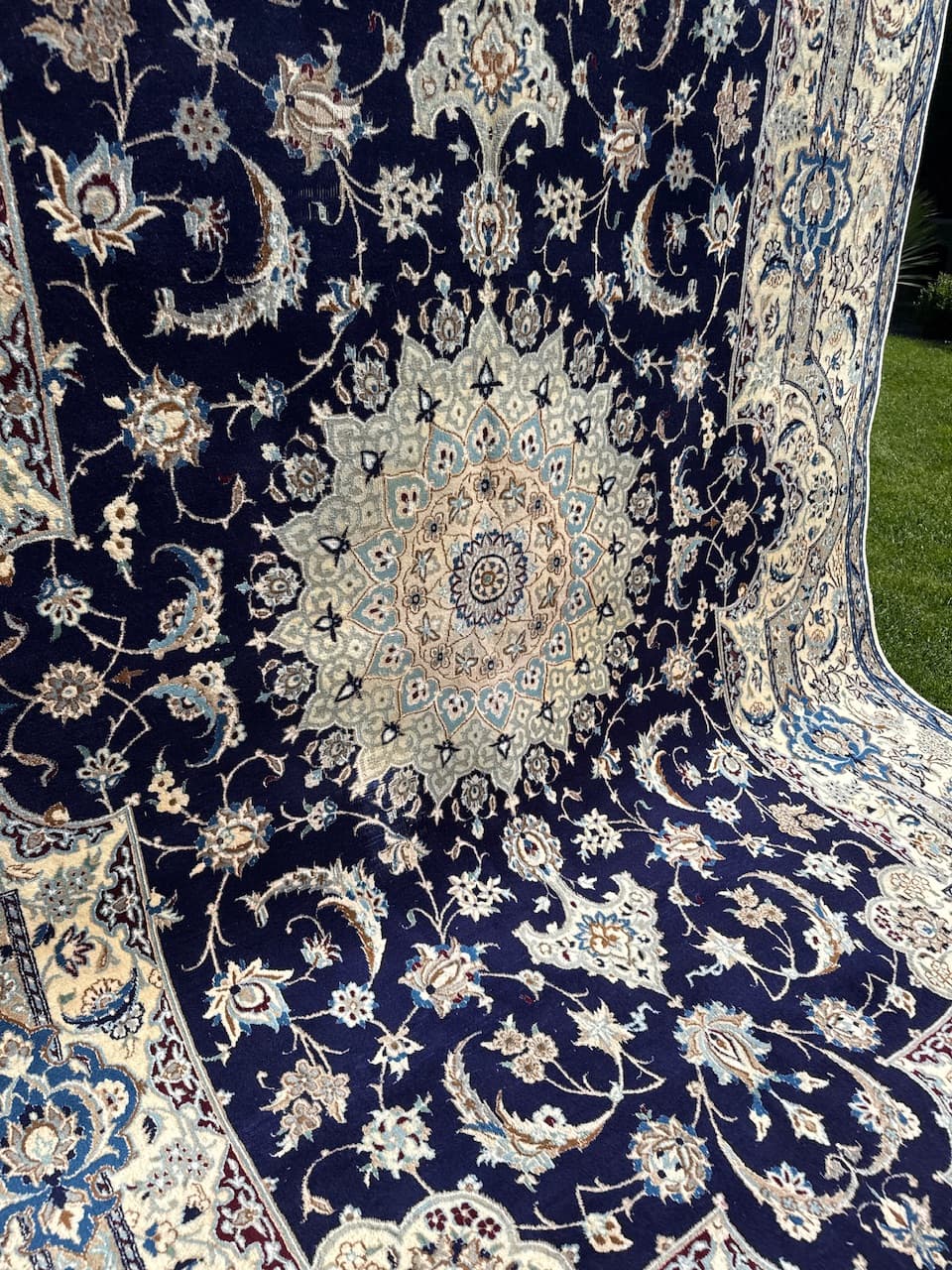 Dywan perski Nain 360x250 cm, granatowy, wełna, Iran, lata 90. - 194615