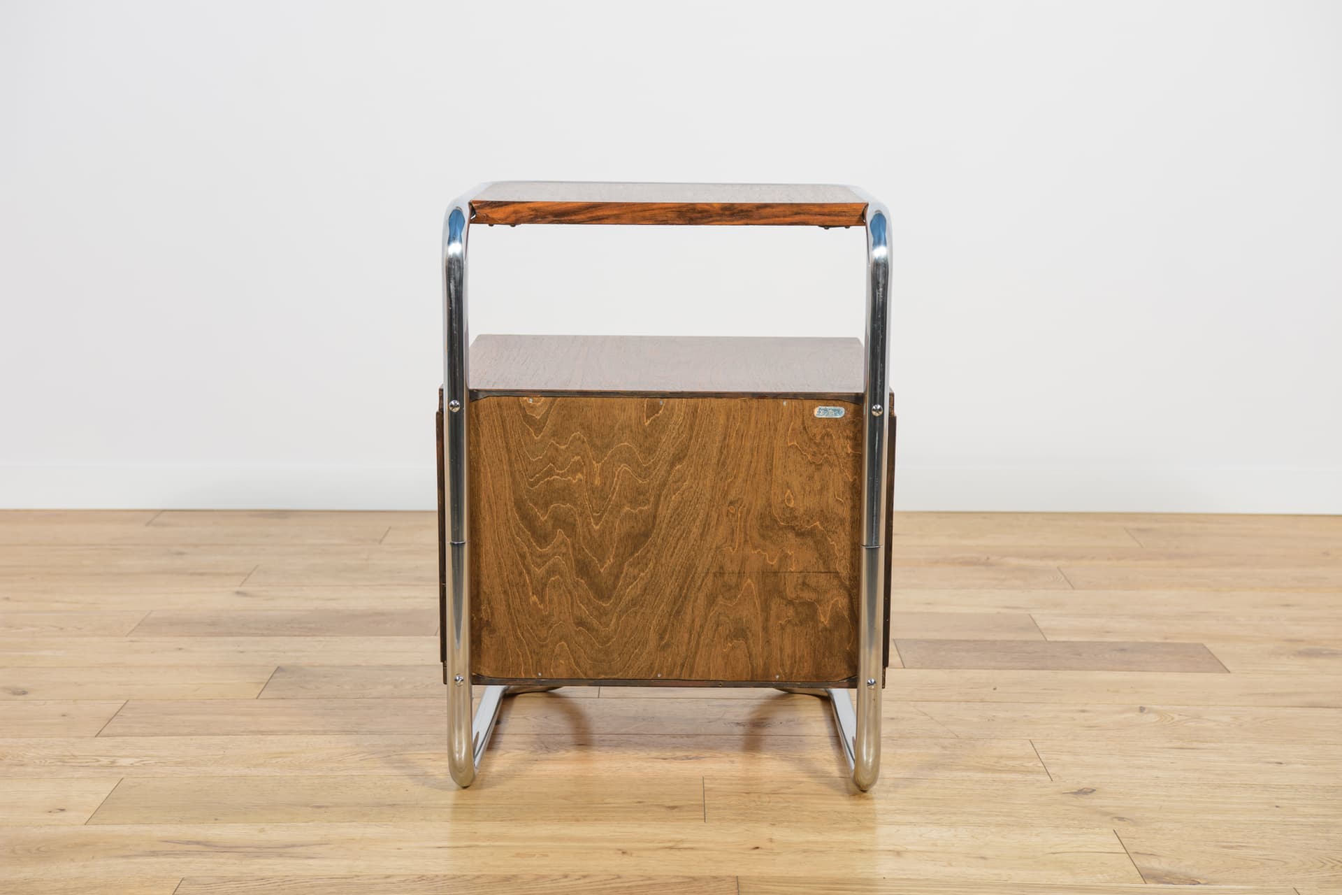 Pair of Bauhaus nightstands, walnut dark brown, chrome steel, Mücke-Melder, Czechoslovakia, 1930s. - 194641