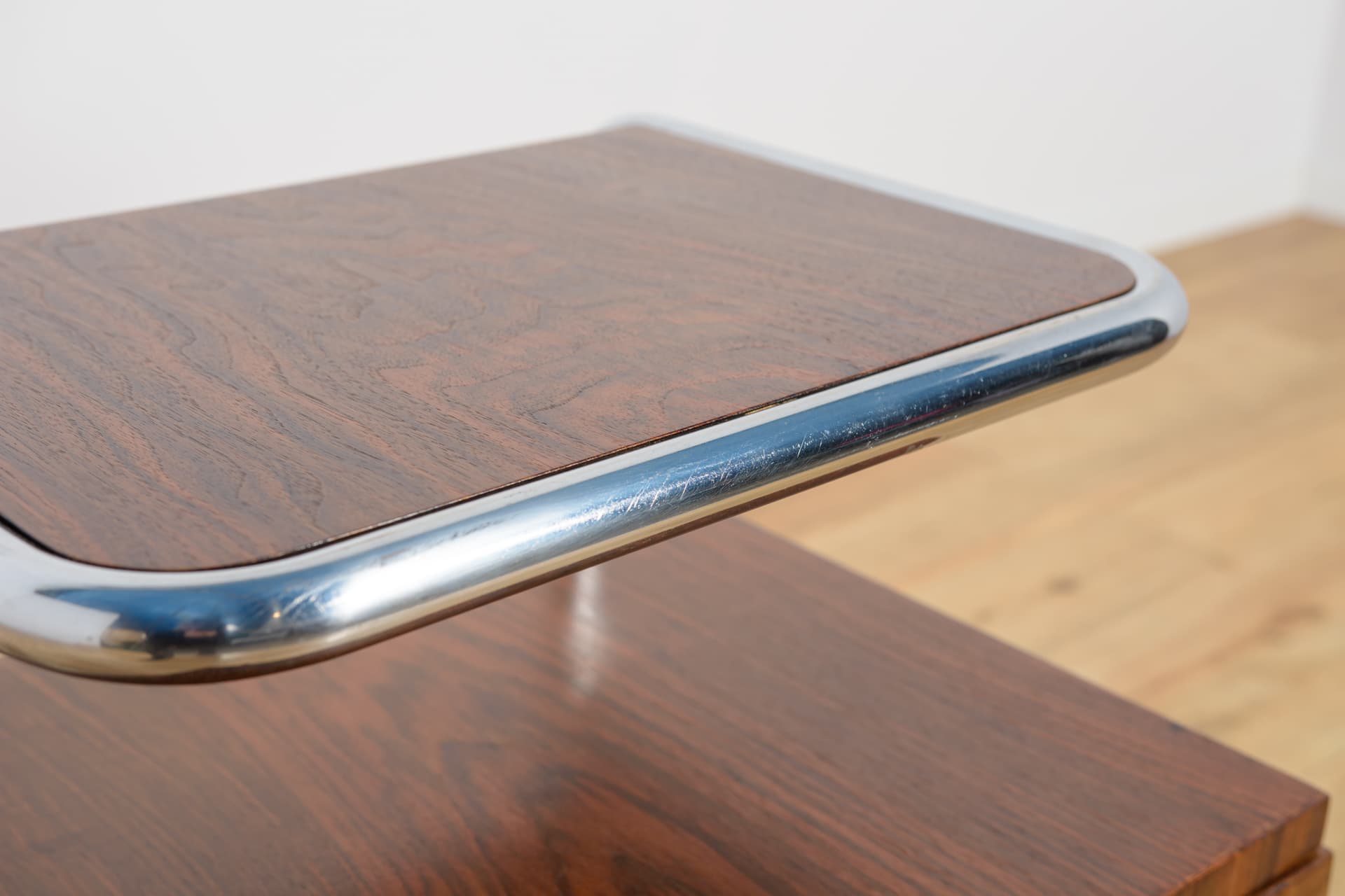 Pair of Bauhaus nightstands, walnut dark brown, chrome steel, Mücke-Melder, Czechoslovakia, 1930s. - 194642