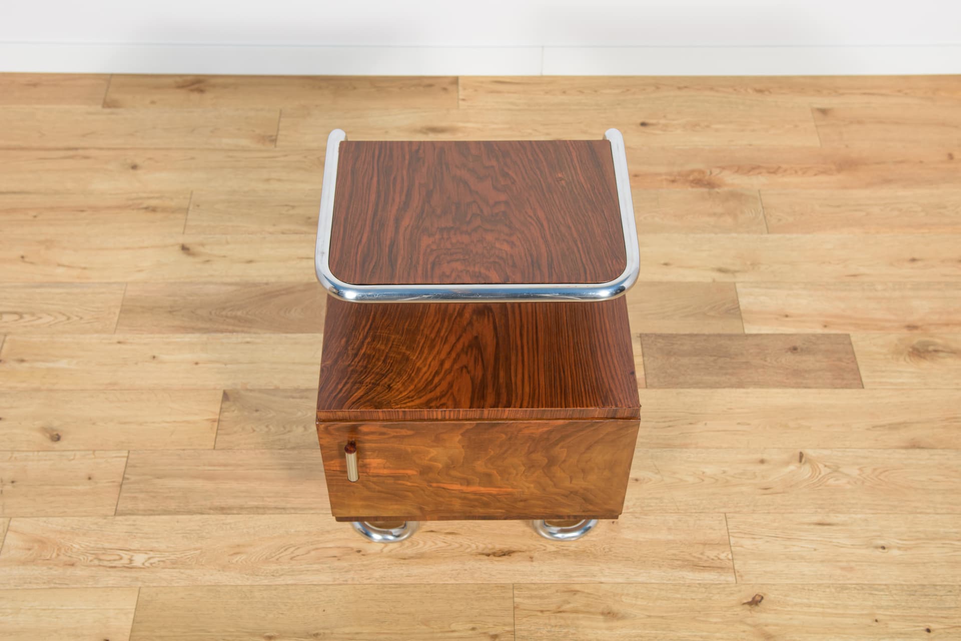 Pair of Bauhaus nightstands, walnut dark brown, chrome steel, Mücke-Melder, Czechoslovakia, 1930s. - 194639