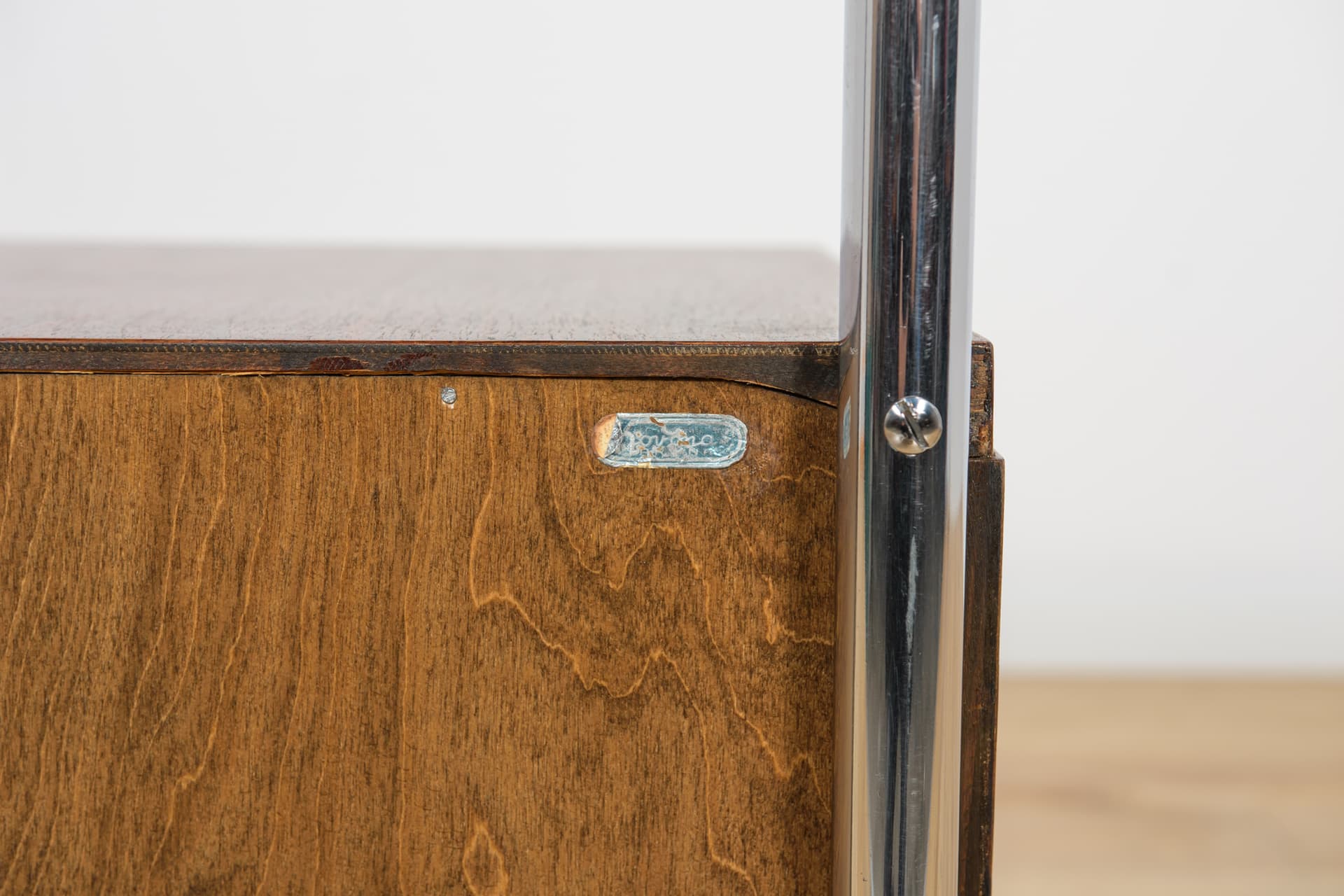 Pair of Bauhaus nightstands, walnut dark brown, chrome steel, Mücke-Melder, Czechoslovakia, 1930s. - 194645