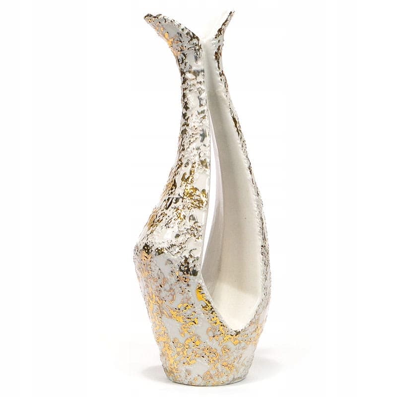 Wazon podwójny, biały złocony, porcelana, Steatyt, Polska, lata 60. - 194732