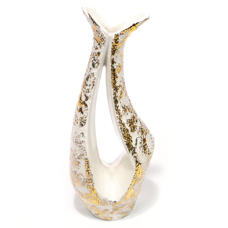 Wazon podwójny, biały złocony, porcelana, Steatyt, Polska, lata 60. - 194735