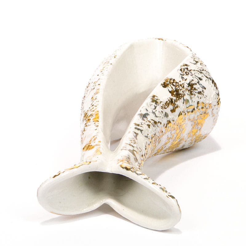 Wazon podwójny, biały złocony, porcelana, Steatyt, Polska, lata 60. - 194734