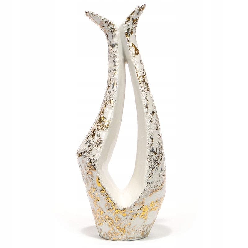 Wazon podwójny, biały złocony, porcelana, Steatyt, Polska, lata 60.