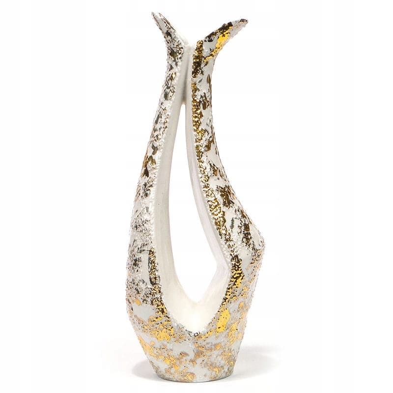 Wazon podwójny, biały złocony, porcelana, Steatyt, Polska, lata 60. - 194730