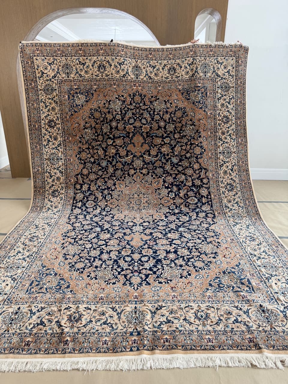 Rug Nain 410x300 cm, navy blue, wool silk, Iran - 194785