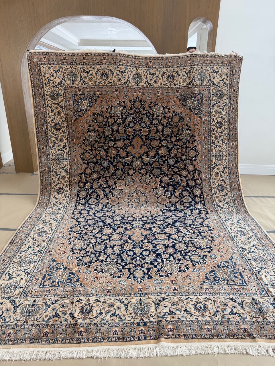 Rug Nain 410x300 cm, navy blue, wool silk, Iran - 194788
