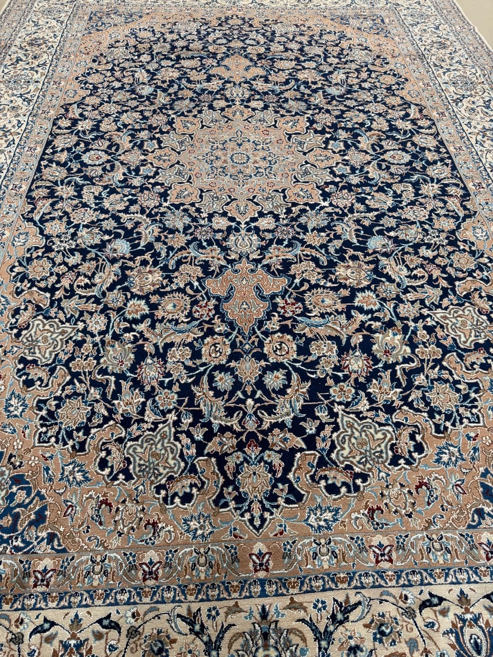 Rug Nain 410x300 cm, navy blue, wool silk, Iran - 194784
