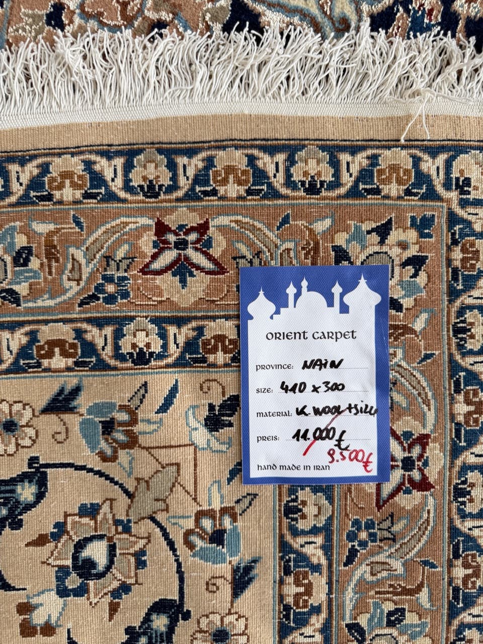 Rug Nain 410x300 cm, navy blue, wool silk, Iran - 194783