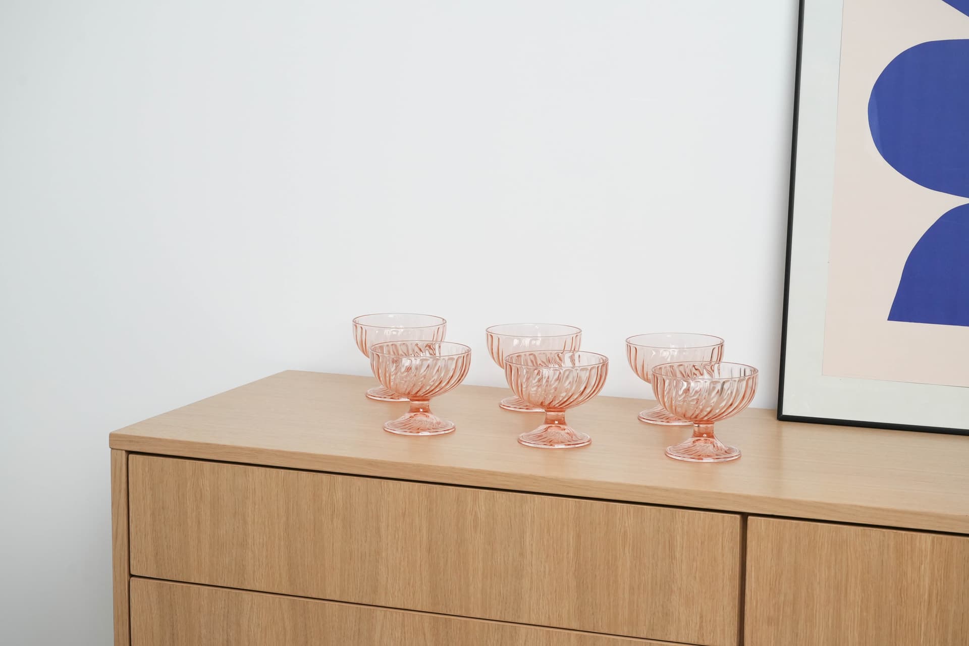 Komplet pucharków deserowych, różowy, szkło, Włochy, lata 70. - 194862