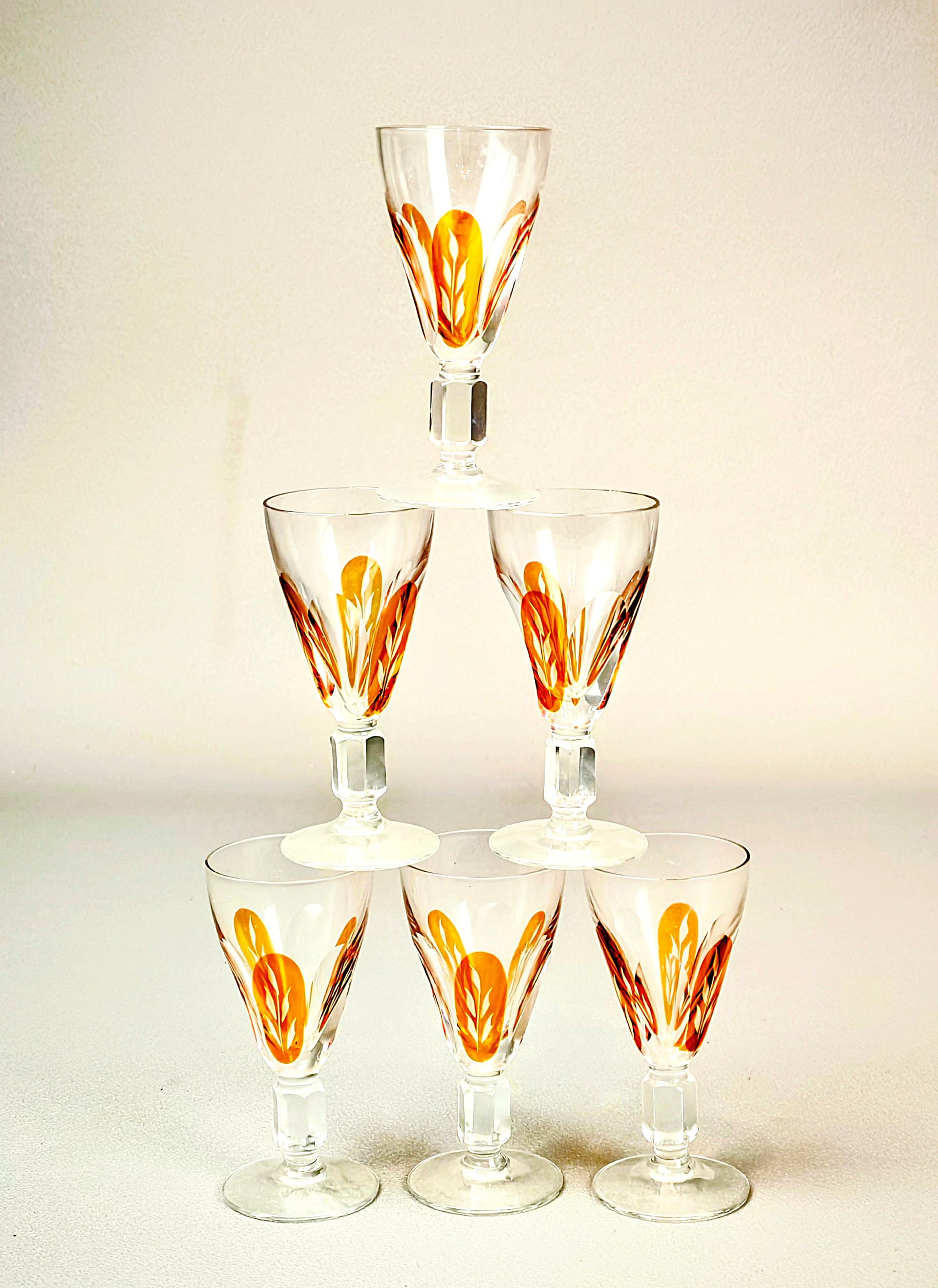 Zestaw kieliszków z karafką, art déco, szkło kryształowe przezroczyste bursztynowy, Europa, początek XX w. - 194882