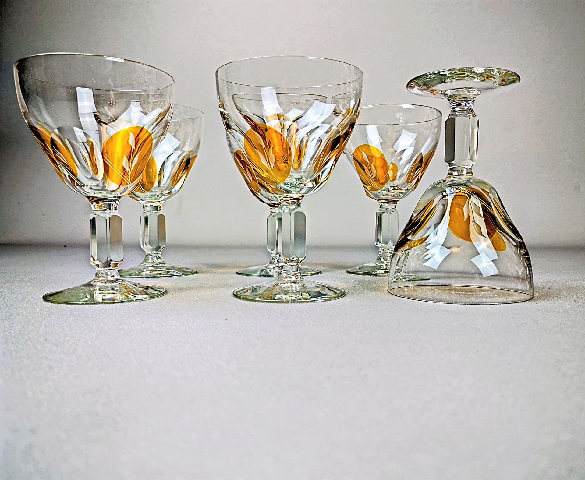 Komplet kieliszków do wina Golden Honey, transparentny, kryształ, art déco, początek XX w. - 194899