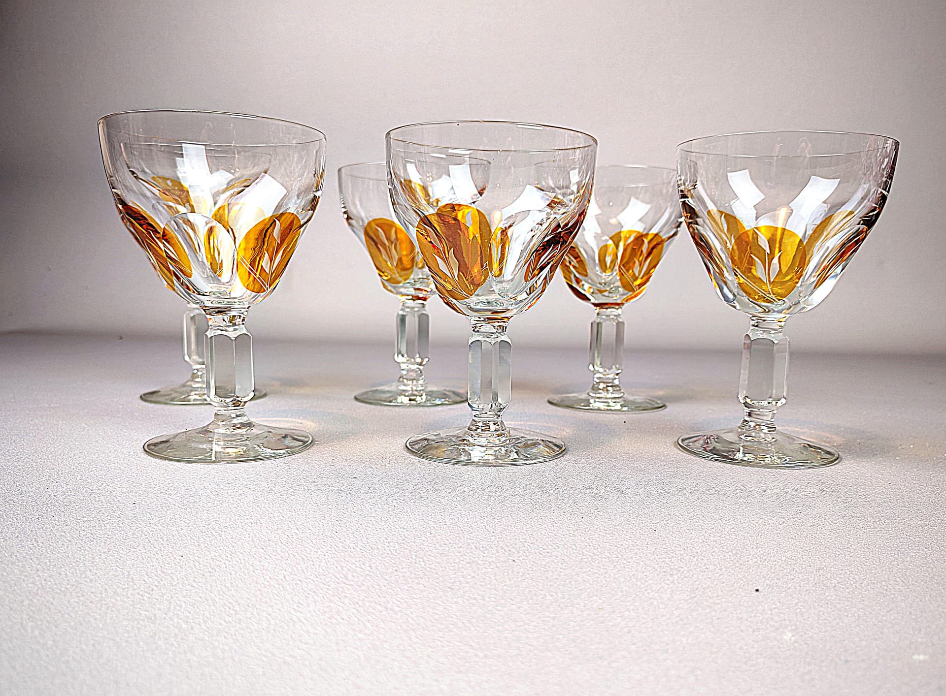 Komplet kieliszków do wina Golden Honey, transparentny, kryształ, art déco, początek XX w. - 194898