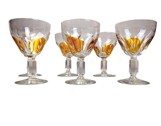 Komplet kieliszków do wina Golden Honey, transparentny, kryształ, art déco, początek XX w. - WYMIARY