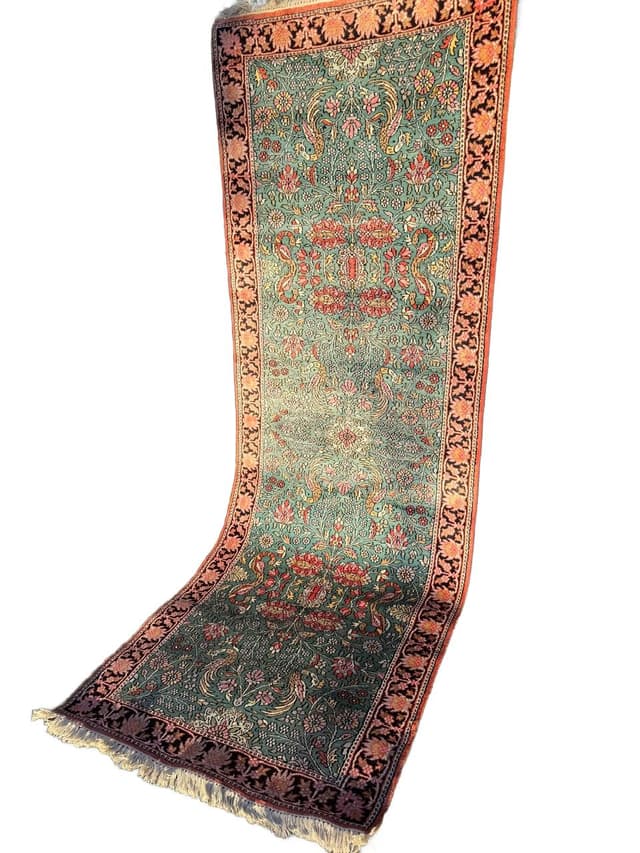 Chodnik Ghoum/Qom 285x100 cm, turkusowy, jedwab, bawełna, Indie - WYMIARY