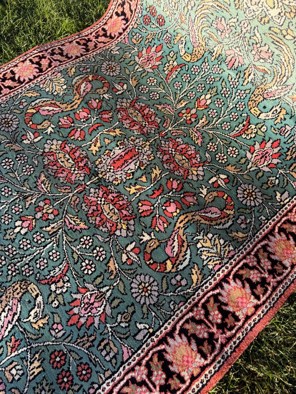 Chodnik Ghoum/Qom 285x100 cm, turkusowy, jedwab, bawełna, Indie - 194942