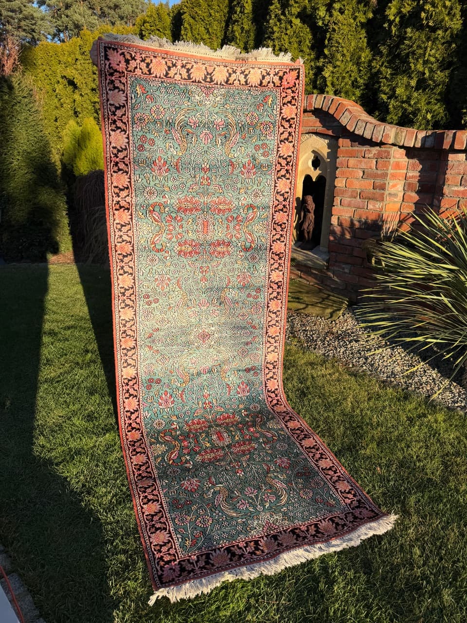 Chodnik Ghoum/Qom 285x100 cm, turkusowy, jedwab, bawełna, Indie - 194931