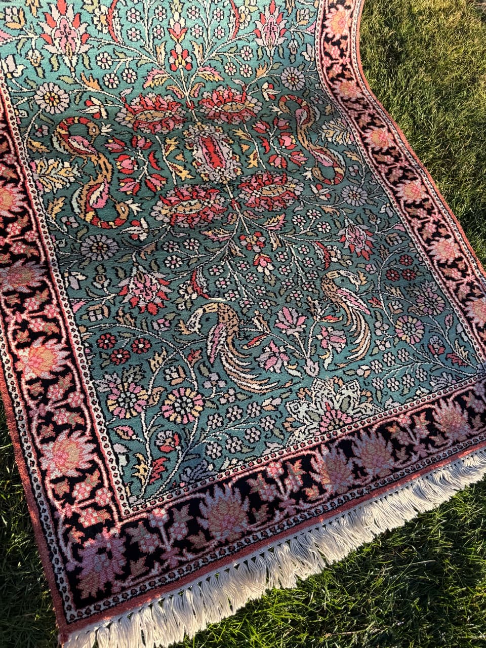 Chodnik Ghoum/Qom 285x100 cm, turkusowy, jedwab, bawełna, Indie - 194932