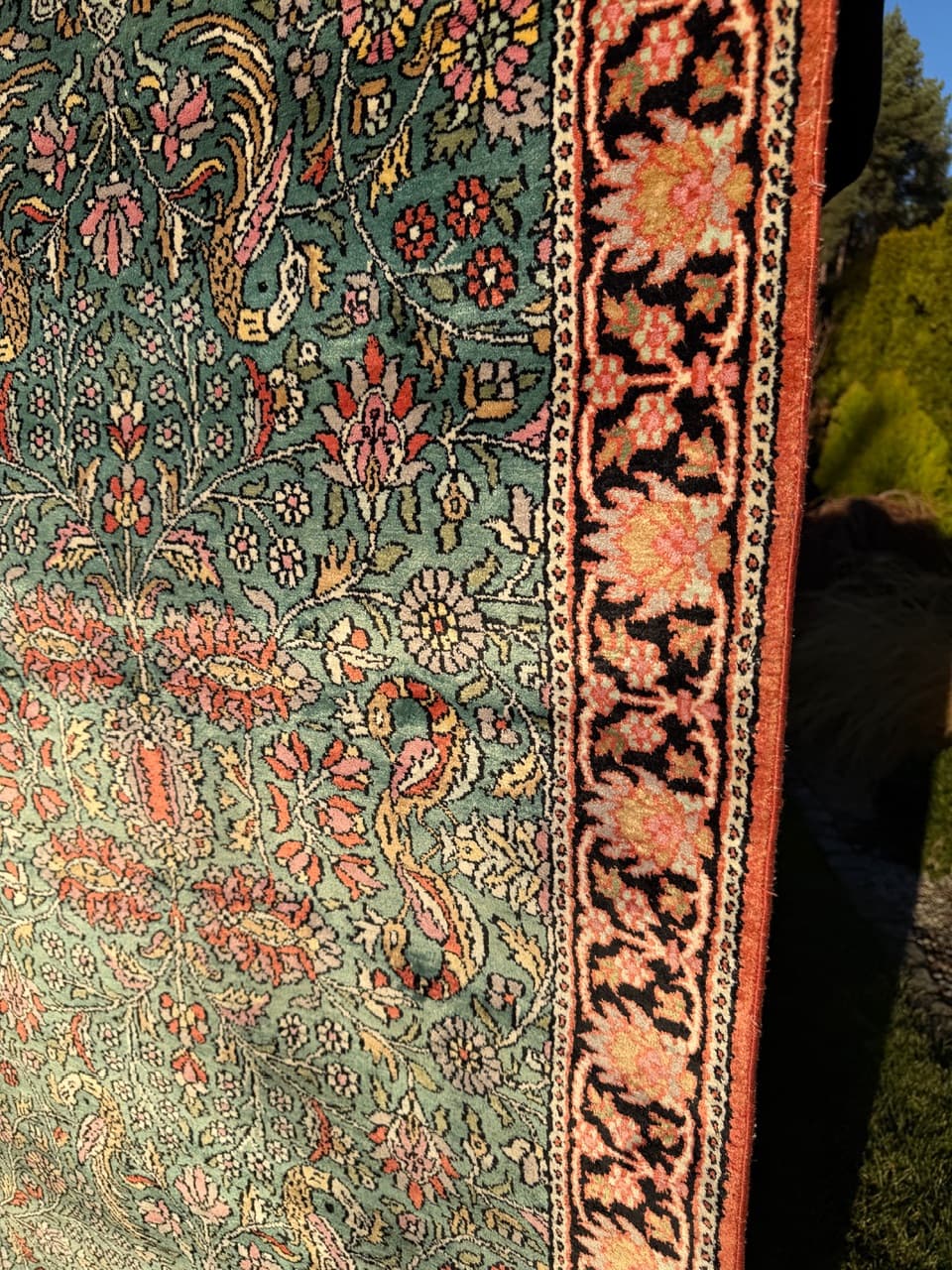 Chodnik Ghoum/Qom 285x100 cm, turkusowy, jedwab, bawełna, Indie - 194936