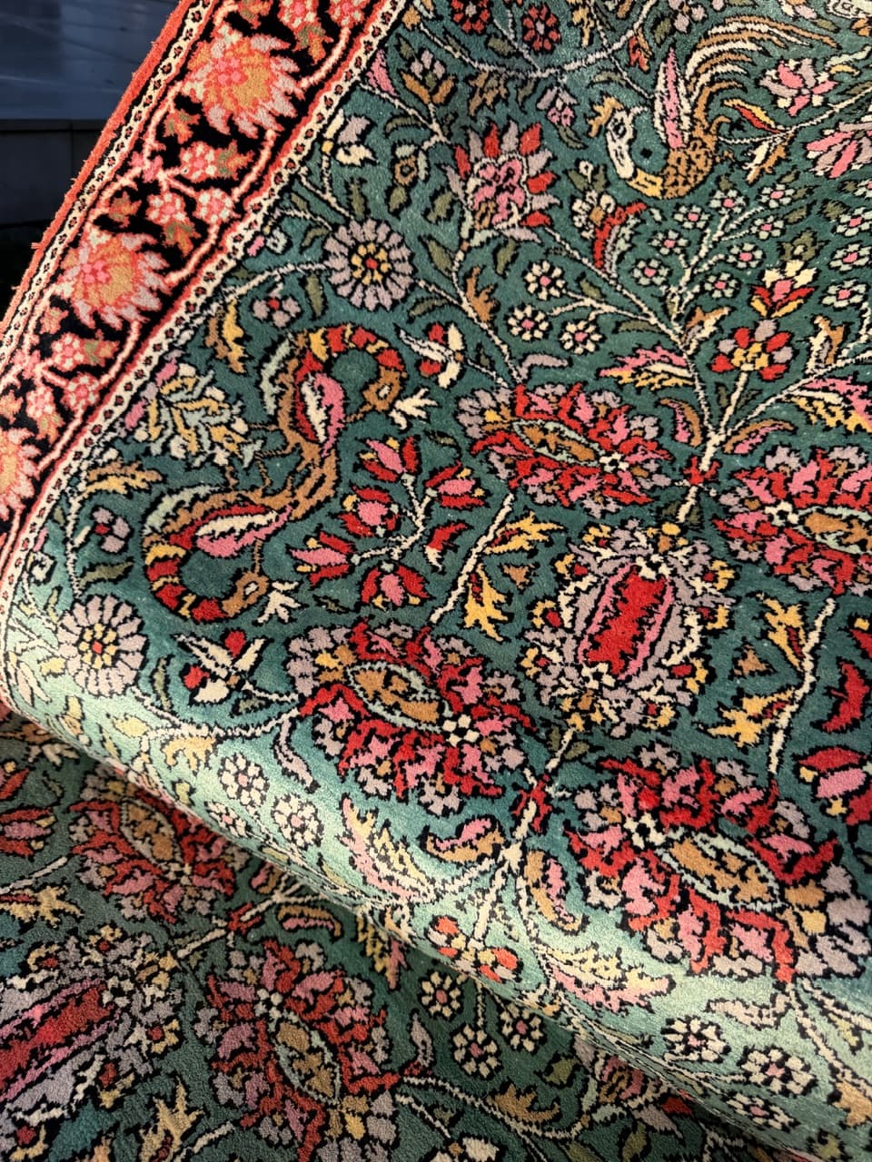 Chodnik Ghoum/Qom 285x100 cm, turkusowy, jedwab, bawełna, Indie - 194941