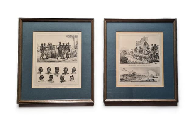 Para litografii, czarno-białe, papier, aut. J.-B. Debret, Francja, XIX w. - WYMIARY