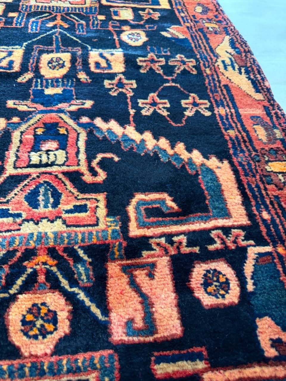 Chodnik Hamadan 485x105 cm, granatowy, wełna, Iran - 195141