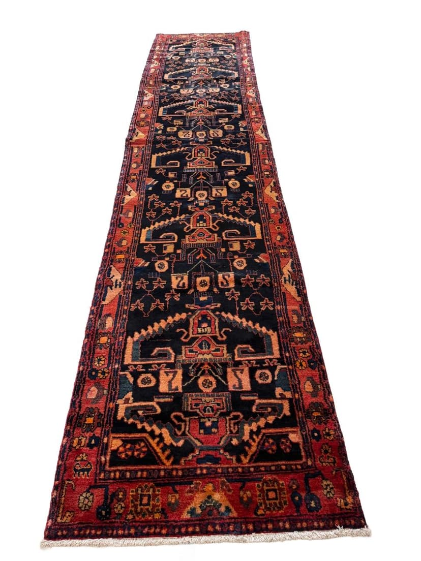 Chodnik Hamadan 485x105 cm, granatowy, wełna, Iran