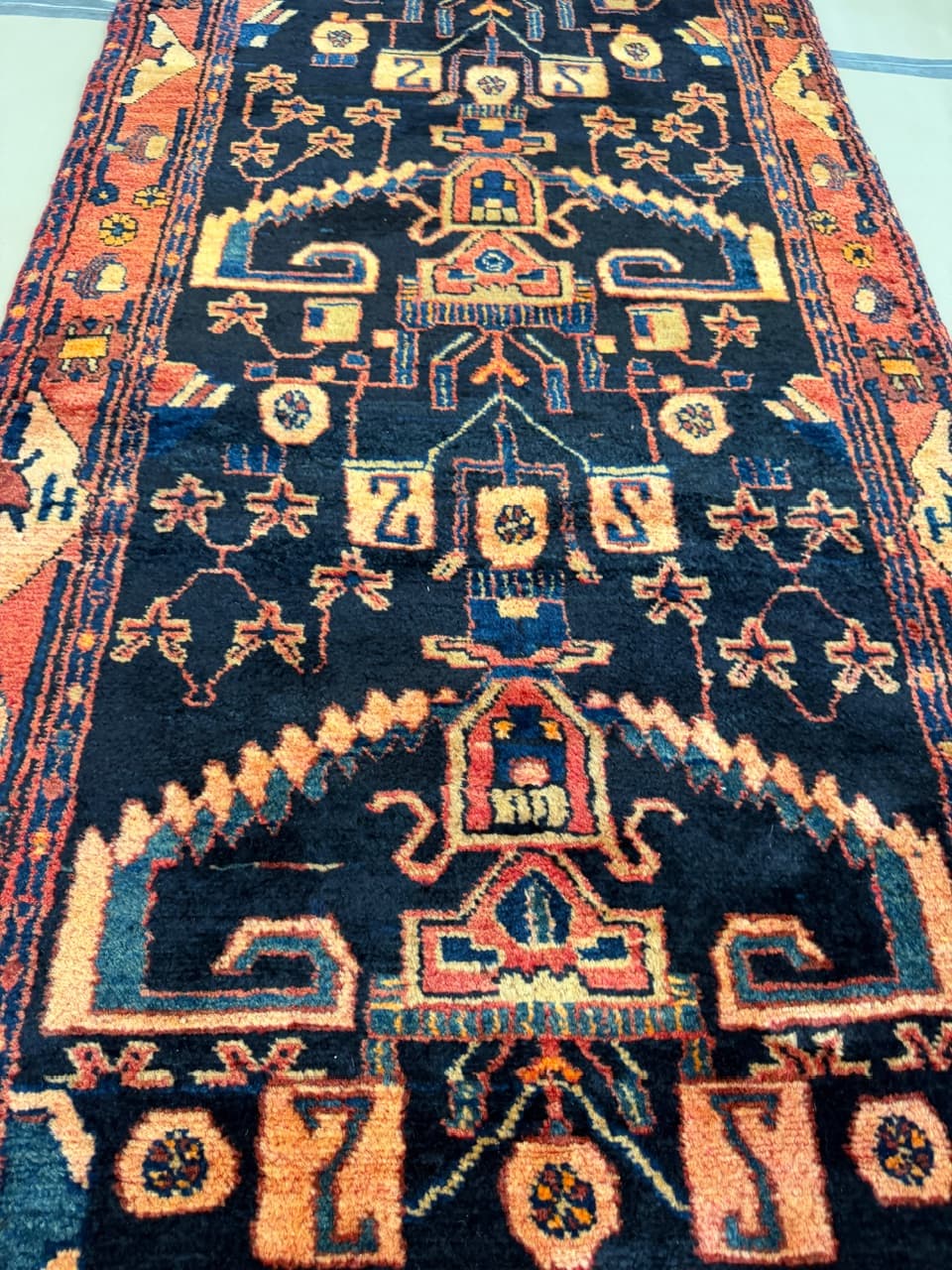 Chodnik Hamadan 485x105 cm, granatowy, wełna, Iran - 195144