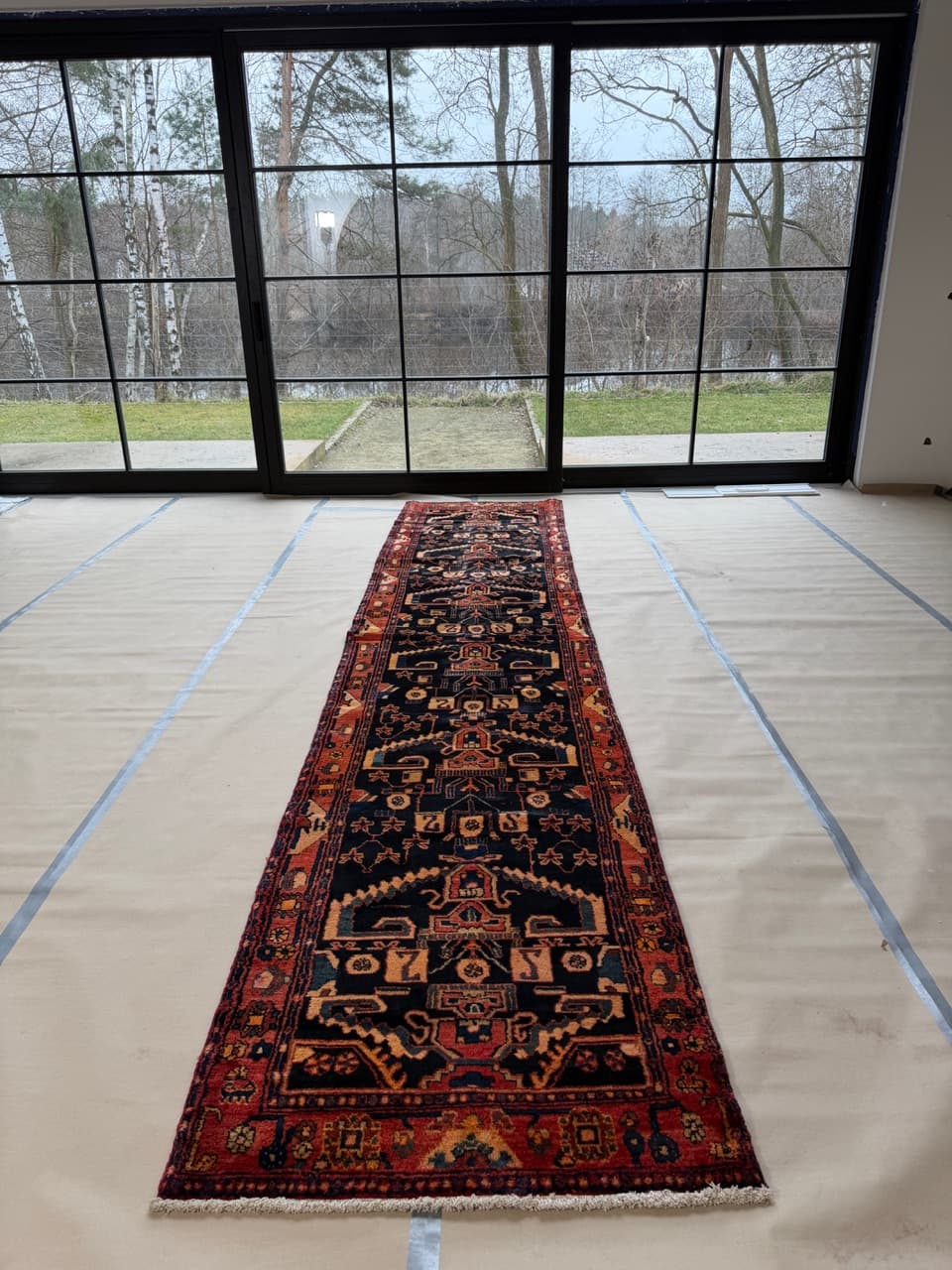 Chodnik Hamadan 485x105 cm, granatowy, wełna, Iran - 195136