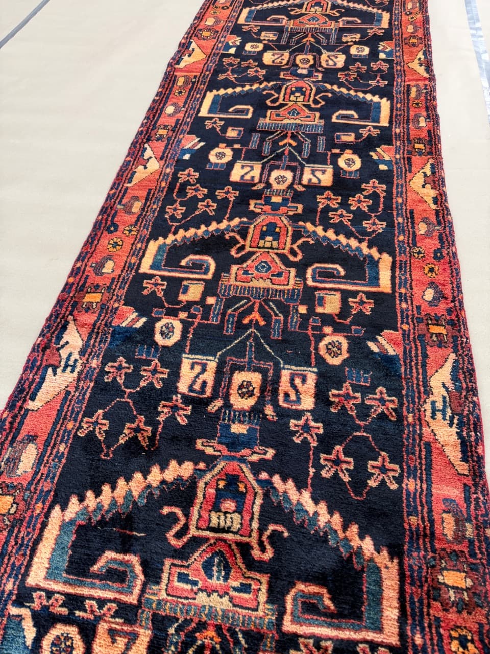 Chodnik Hamadan 485x105 cm, granatowy, wełna, Iran - 195133