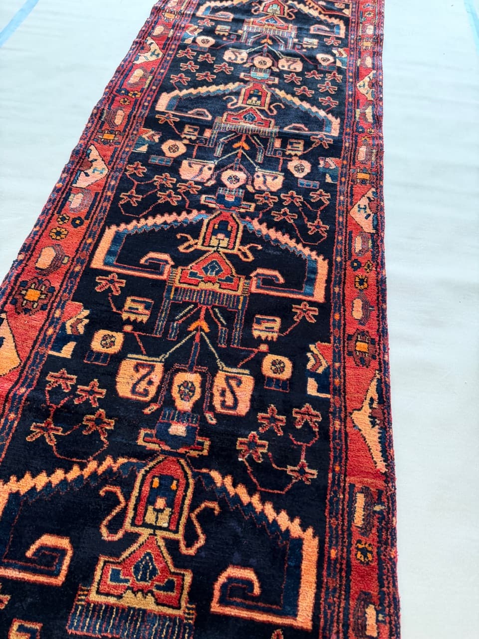 Chodnik Hamadan 485x105 cm, granatowy, wełna, Iran - 195143