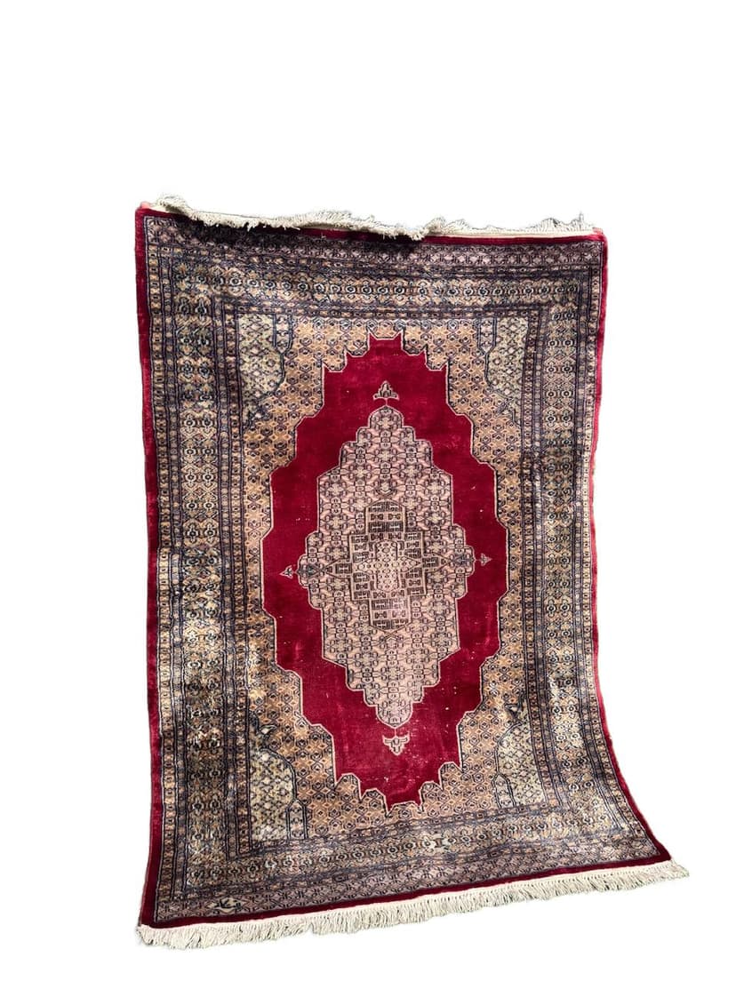 Dywan Buchara, Art déco, 195x130 cm, wełna czerwona, Pakistan, lata 70.