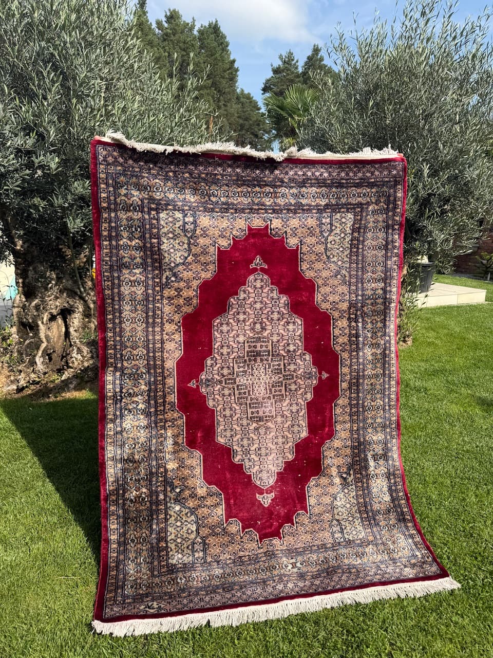 Dywan Buchara, Art déco, 195x130 cm, wełna czerwona, Pakistan, lata 70. - 195147