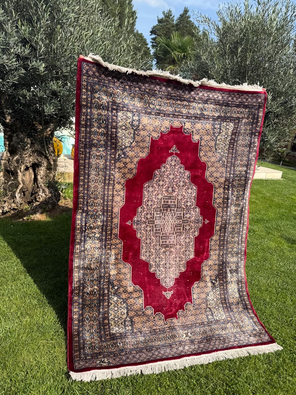 Dywan Buchara, Art déco, 195x130 cm, wełna czerwona, Pakistan, lata 70. - 195157