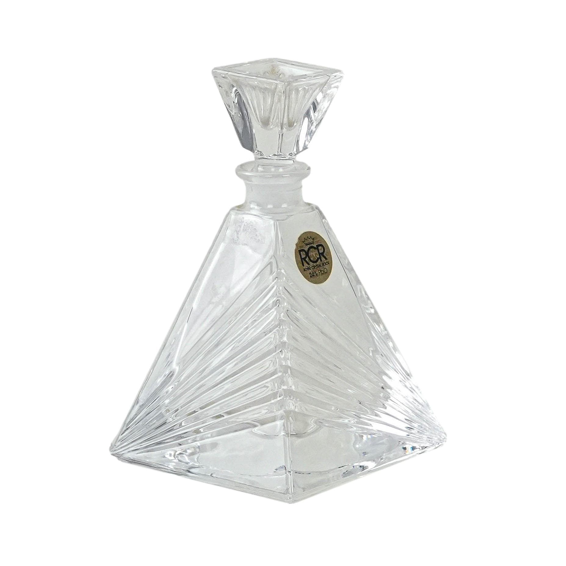 Decanter, art déco, transparent crystal, RCR Cristalleria Italiana, Italy, 1970s.