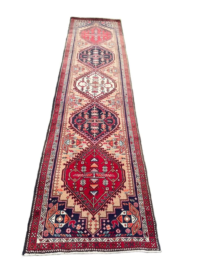 Chodnik Hamadan 315x80 cm, multikolor, wełna, Iran, lata 90.