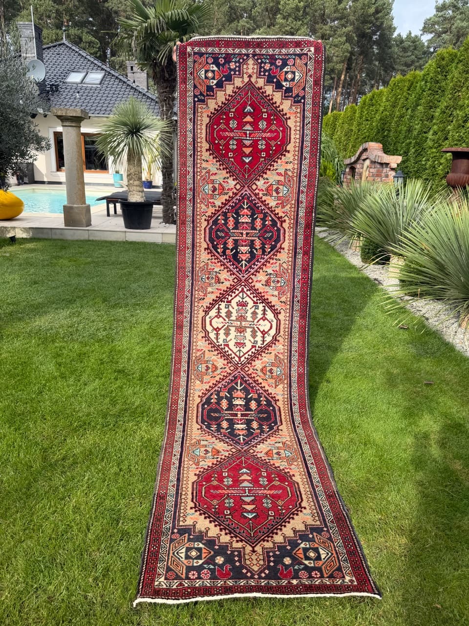 Chodnik Hamadan 315x80 cm, multikolor, wełna, Iran, lata 90. - 195358