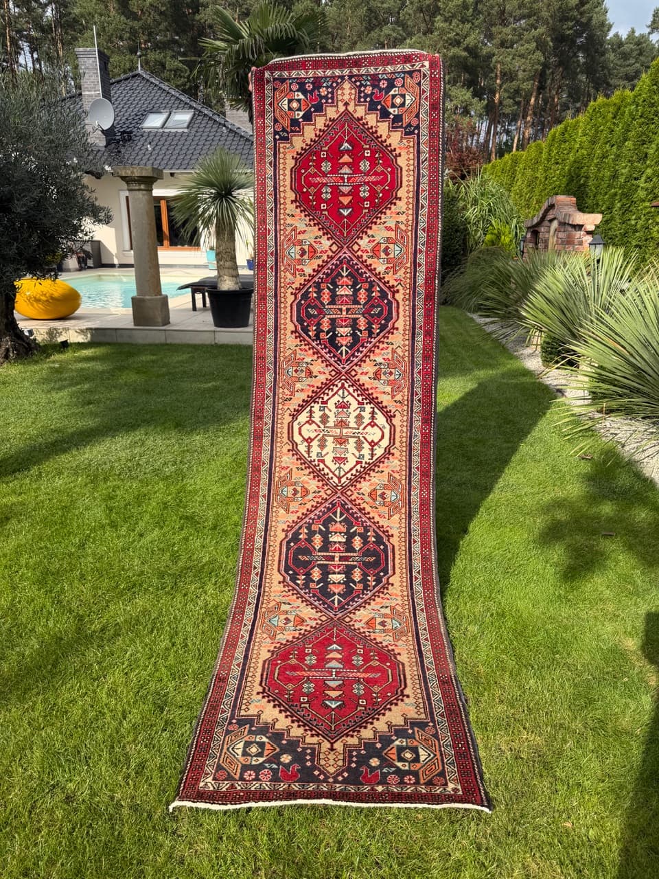 Chodnik Hamadan 315x80 cm, multikolor, wełna, Iran, lata 90. - 195352