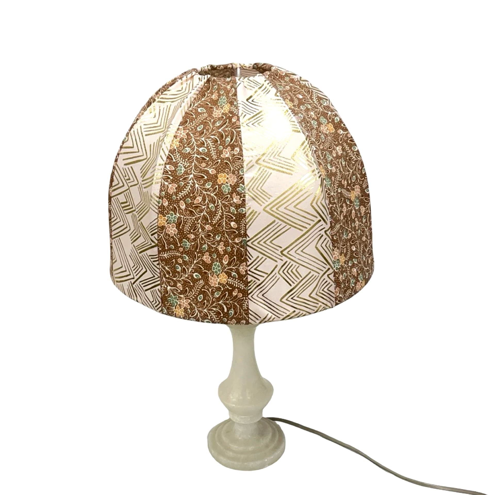 Lampa stołowa, alabaster beżowy, tkanina beżowa, Włochy, lata 60. - 195502